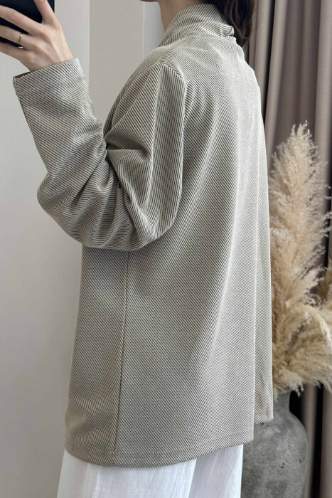 SIMPLE TEXTURED WOMEN CARDIGAN BEIGE/BEZHE - 4