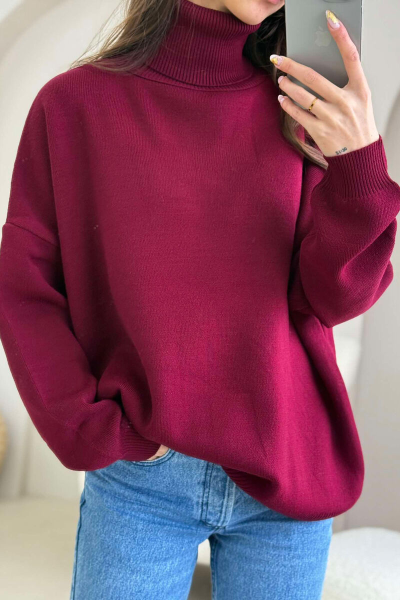 SIMPLE TURTLE NECK WOMEN SWEATER BURGUNDY/VISHNJE - 3