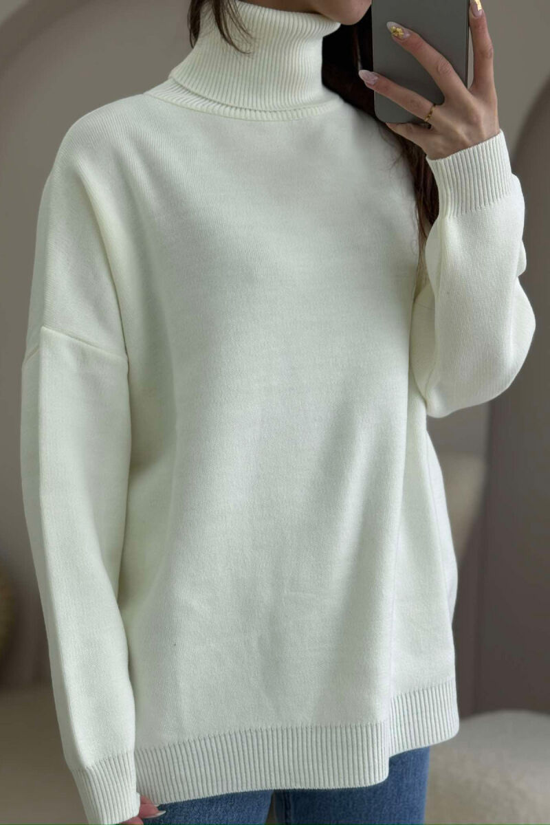 SIMPLE TURTLE NECK WOMEN SWEATER CREAM/KREM - 2