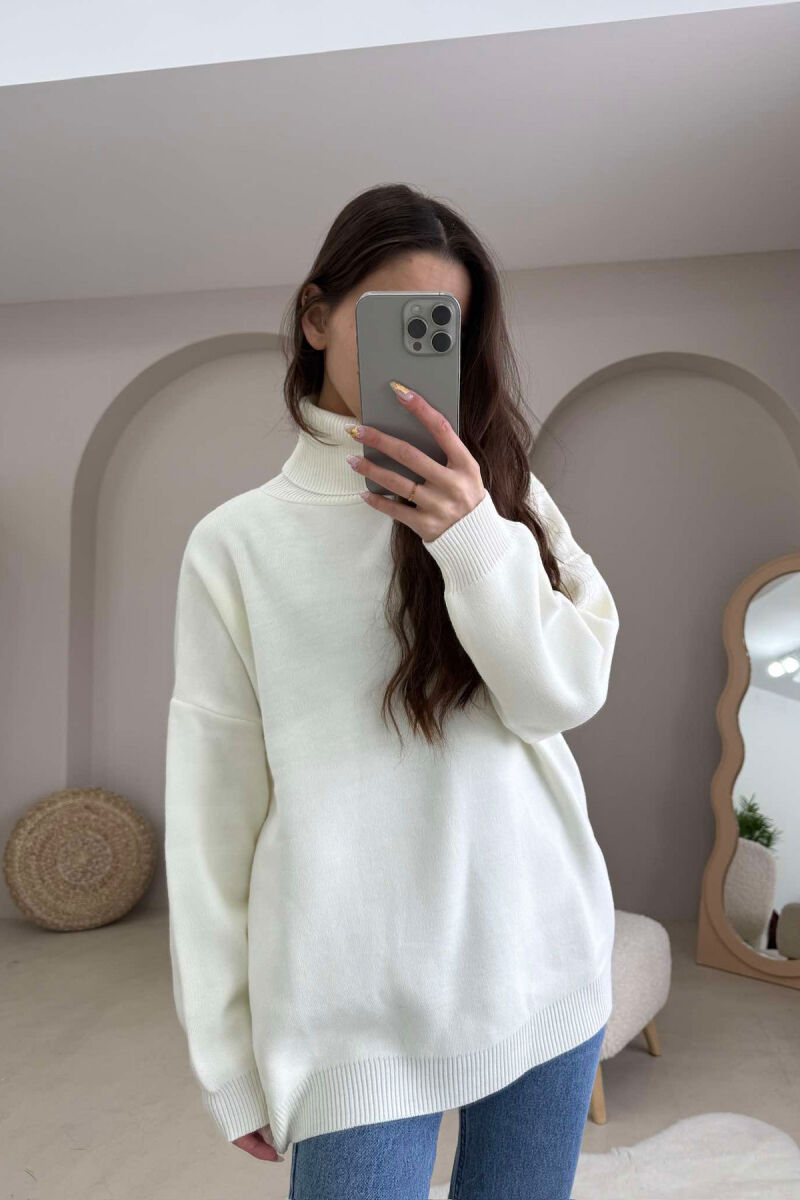 SIMPLE TURTLE NECK WOMEN SWEATER CREAM/KREM - 3