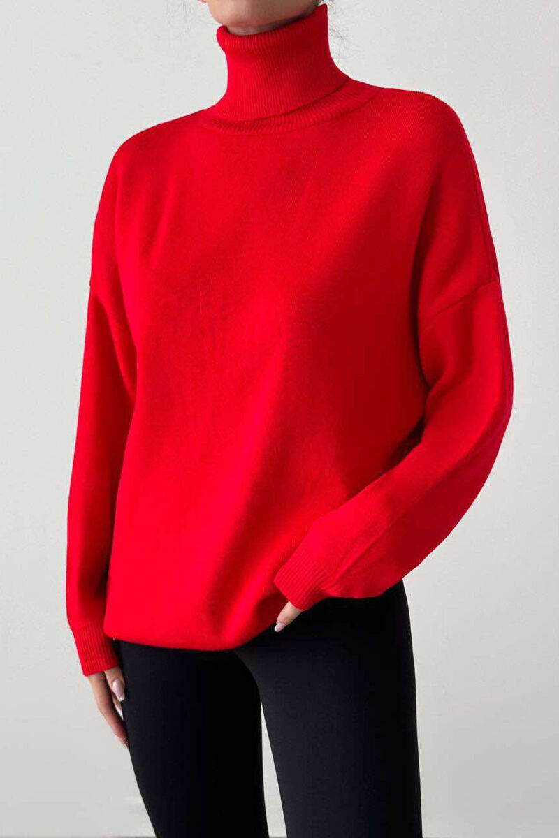 SIMPLE TURTLE NECK WOMEN SWEATER RED/E KUQE - 1