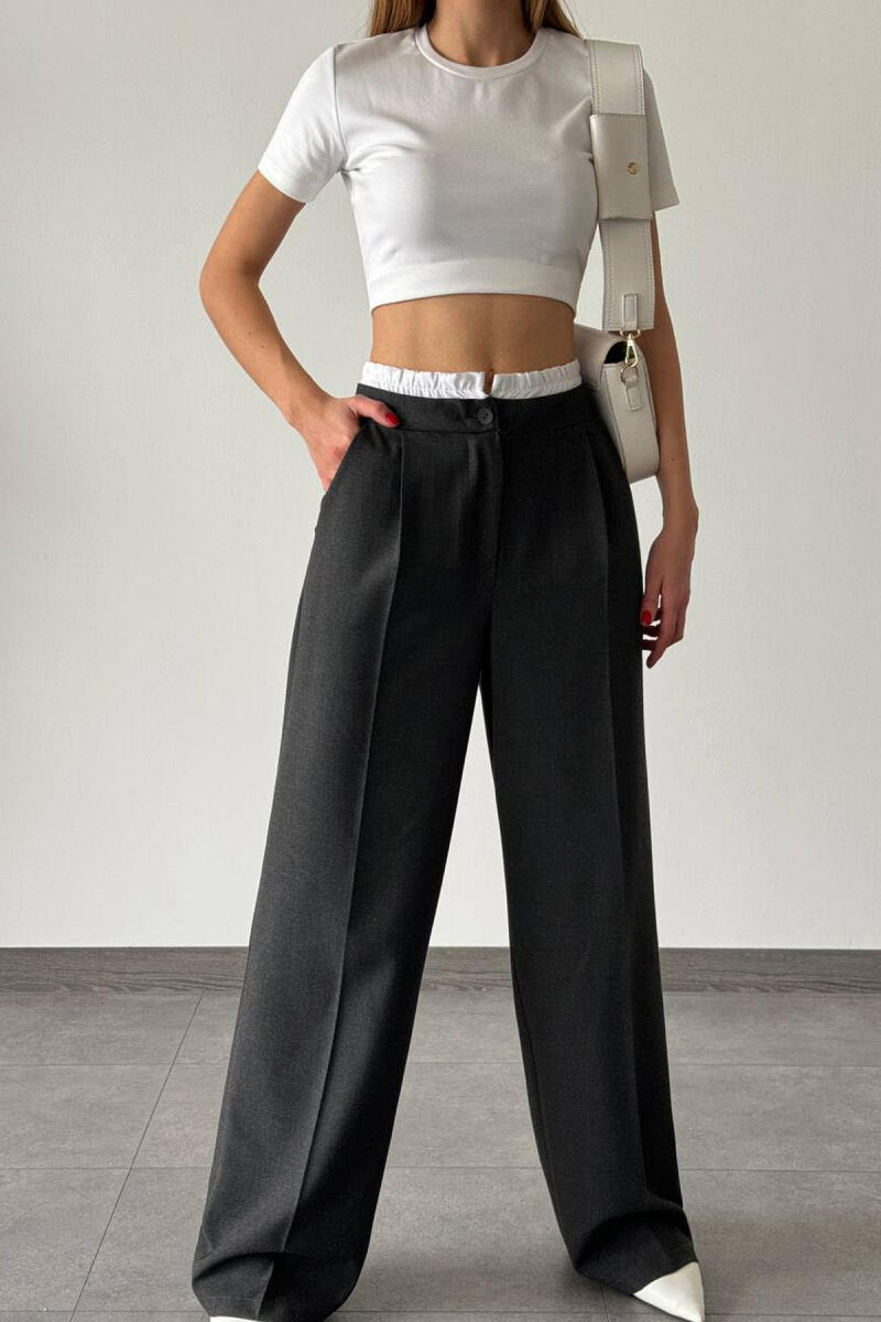 SIMPLE TWO COLOR WOMAN TROUSERS DARK GREY/GEE - 1