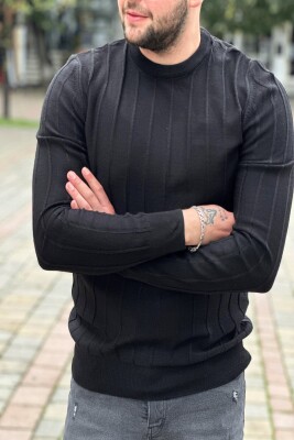 SIMPLE VERTICAL LINES MAN SWEATER BLACK/ E ZEZE 