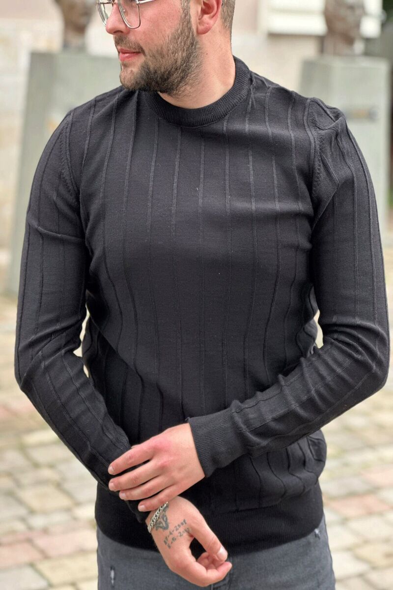 SIMPLE VERTICAL LINES MAN SWEATER BLACK/ E ZEZE - 2