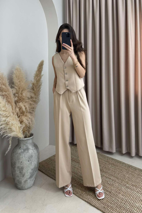 SIMPLE VEST+TROUSERS WOMEN SET BEIGE/BEZHE 