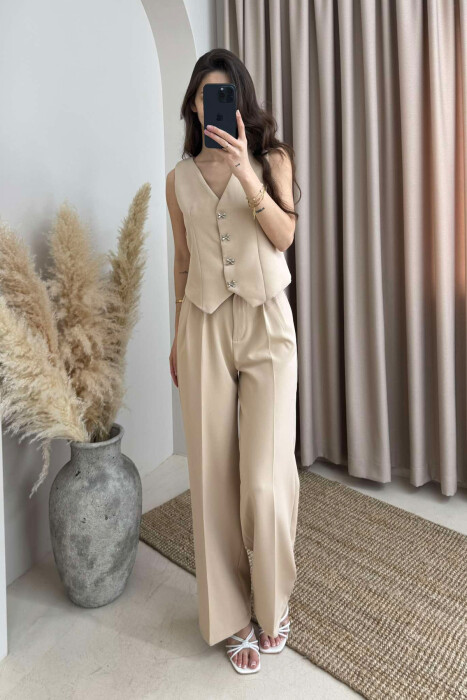 SIMPLE VEST+TROUSERS WOMEN SET BEIGE/BEZHE - 2