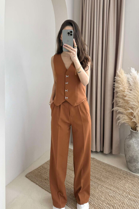 SIMPLE VEST+TROUSERS WOMEN SET BRICK/TULLE 