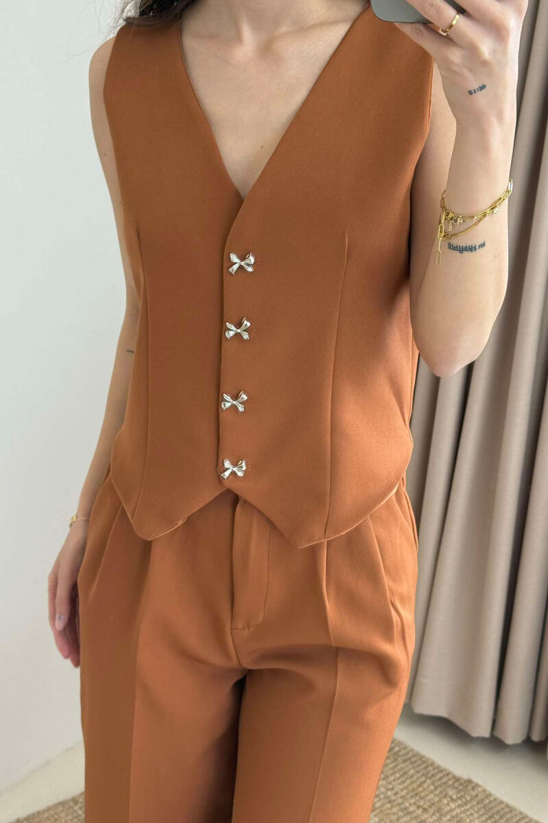SIMPLE VEST+TROUSERS WOMEN SET BRICK/TULLE - 4