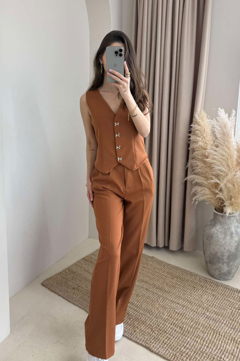 SIMPLE VEST+TROUSERS WOMEN SET BRICK/TULLE - 5