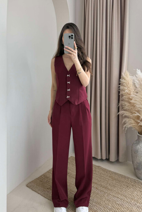 SIMPLE VEST+TROUSERS WOMEN SET BURGUNDY/VISHNJE 