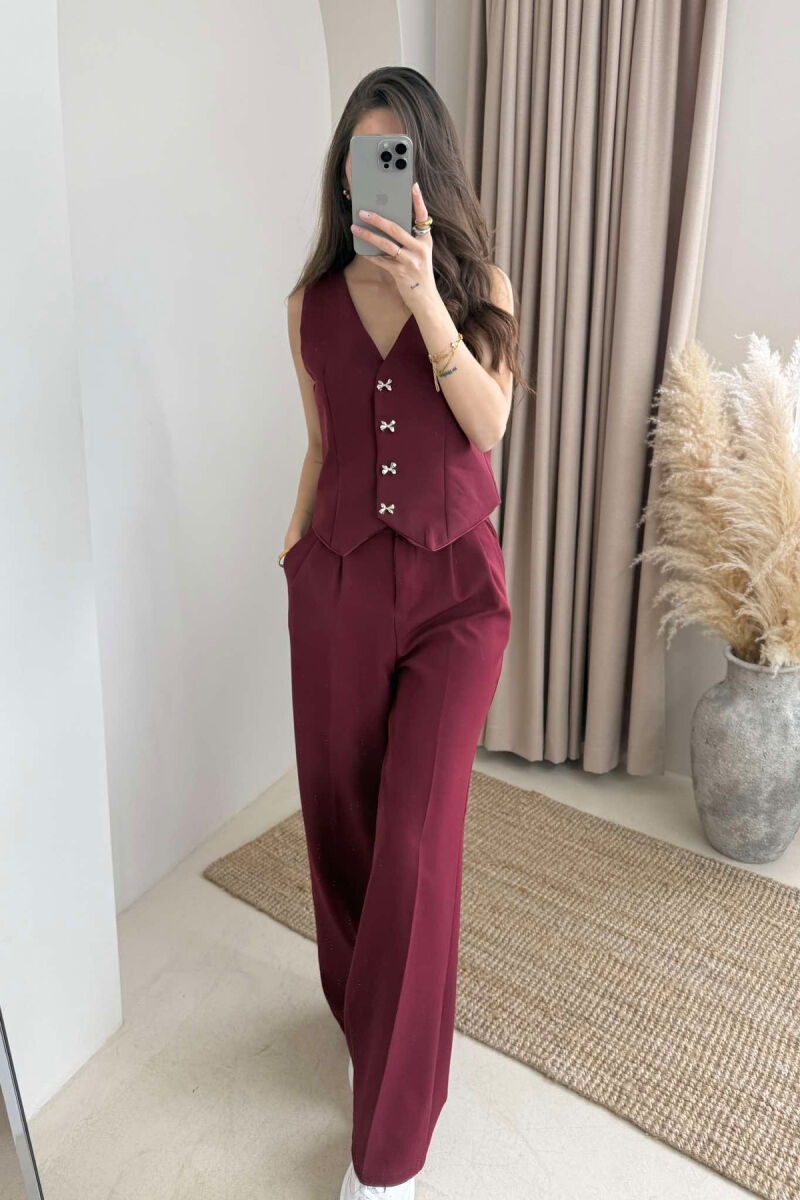 SIMPLE VEST+TROUSERS WOMEN SET BURGUNDY/VISHNJE - 2