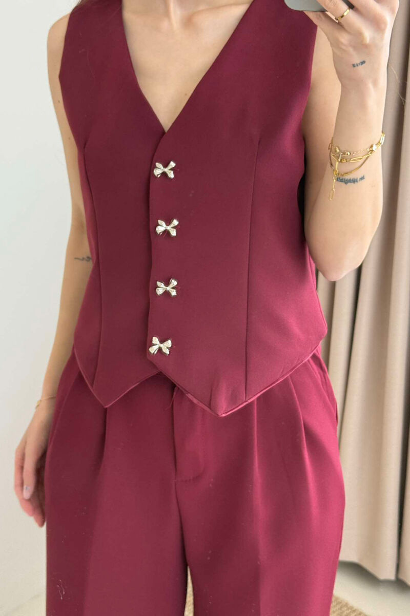 SIMPLE VEST+TROUSERS WOMEN SET BURGUNDY/VISHNJE - 4