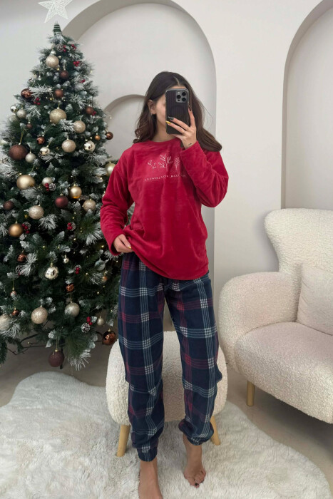 SIMPLE WARM SWEATSHIRT+SWEATPANTS WOMEN PYJAMAS BURGUNDY/VISHNJE - KLAUDIO FASHION