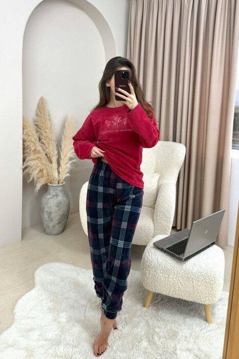 SIMPLE WARM SWEATSHIRT+SWEATPANTS WOMEN PYJAMAS BURGUNDY/VISHNJE - 6