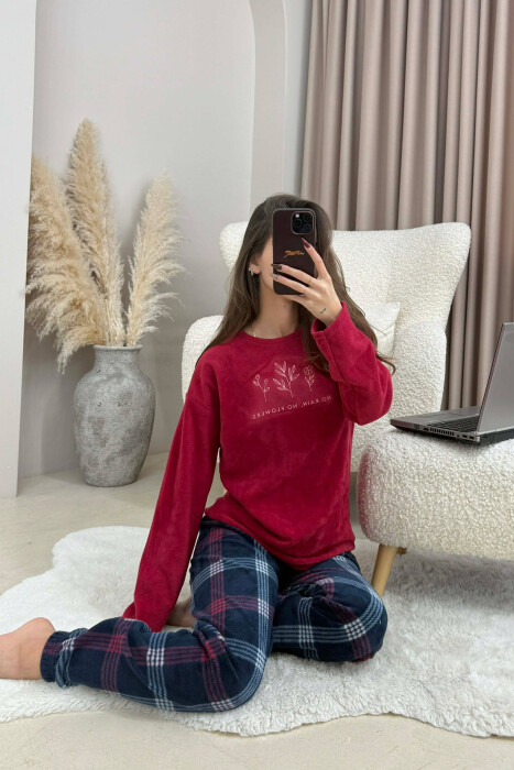 SIMPLE WARM SWEATSHIRT+SWEATPANTS WOMEN PYJAMAS BURGUNDY/VISHNJE - 5