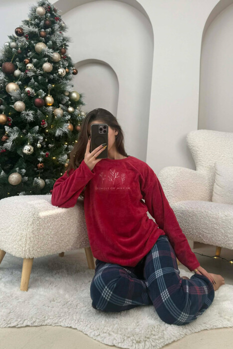 SIMPLE WARM SWEATSHIRT+SWEATPANTS WOMEN PYJAMAS BURGUNDY/VISHNJE - 4