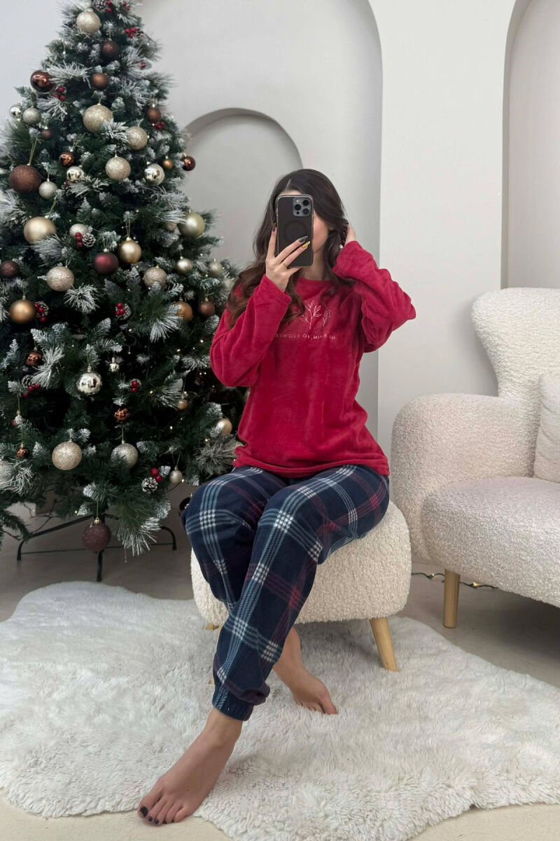 SIMPLE WARM SWEATSHIRT+SWEATPANTS WOMEN PYJAMAS BURGUNDY/VISHNJE - 2