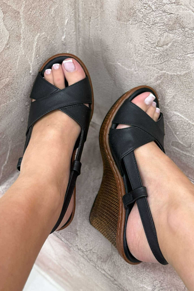 SIMPLE WEDGE WOMEN SANDALS BLACK/ E ZEZE - 1
