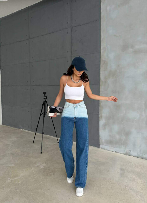 SIMPLE WIDE LEG WOMEN JEANS BLUE/BLU - KLAUDIO FASHION