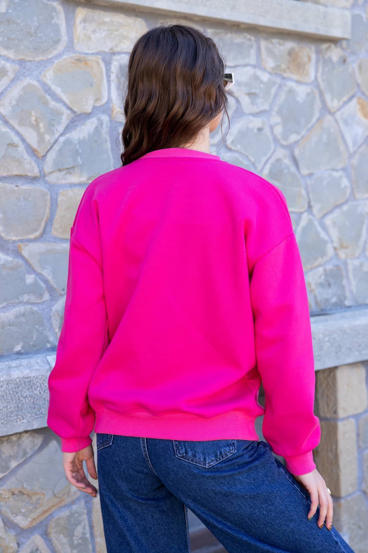 SIMPLE WOMAN SWEATSHIRT FUCHSIA CIKLAMI SWEATSHIRT KLAUDIO FASHION AI 4259