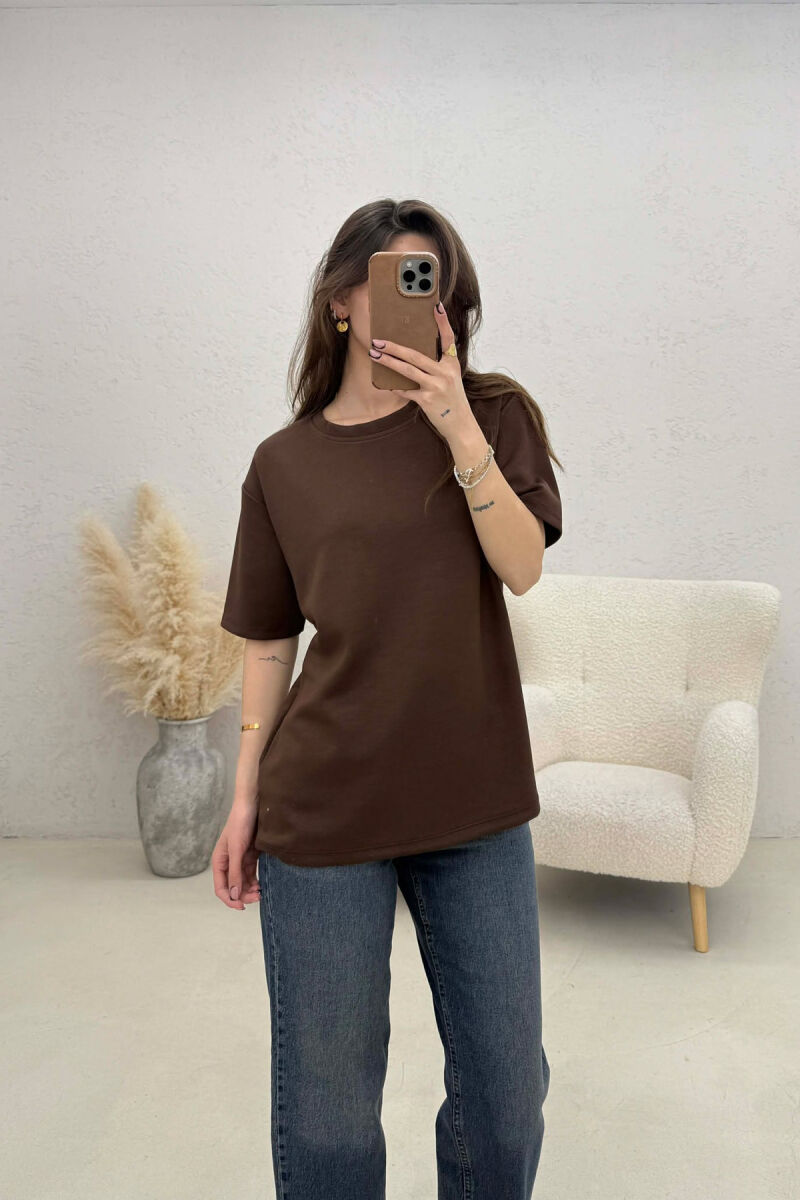 SIMPLE WOMAN T-SHIRT BROWN/KAFE - 1