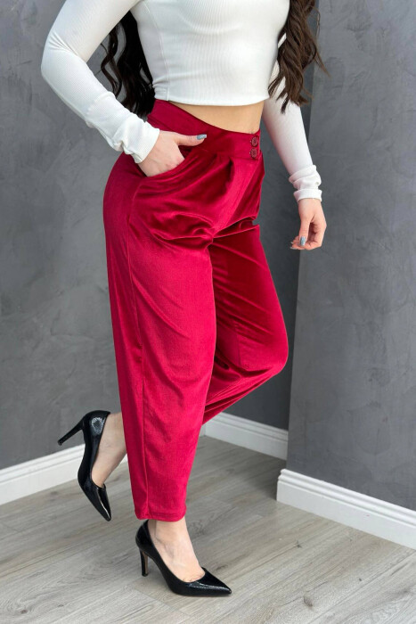 SIMPLE WOMAN VELVET PANTS BURGUNDY/VISHNJE - 3