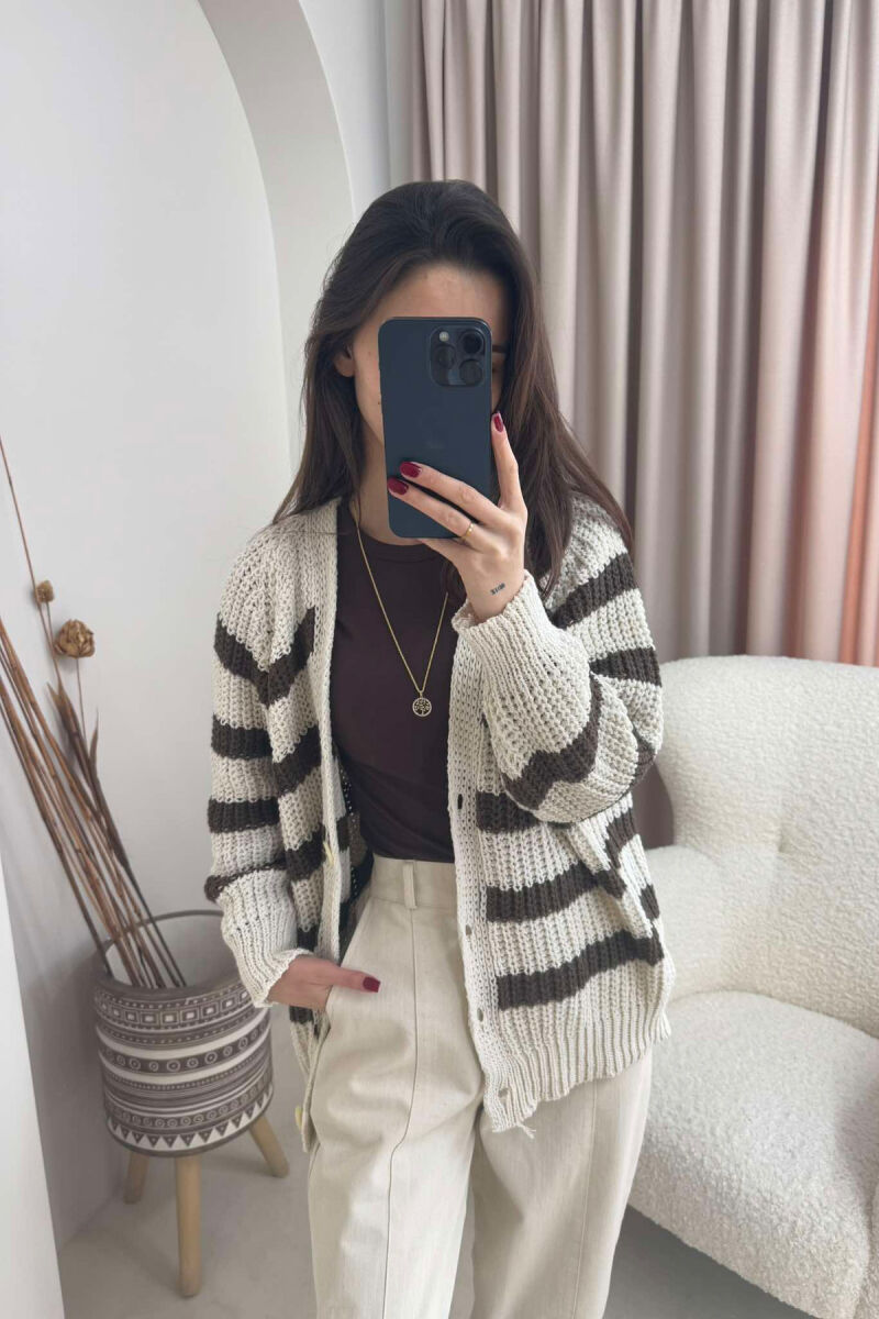 SIMPLE WOMEN CARDIGAN CREAM -BROWN/KRKA - 3