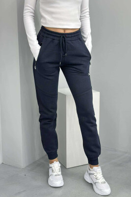 SIMPLE WOMEN FLUFFY SWEATPANTS DARK BLUE/BEE 