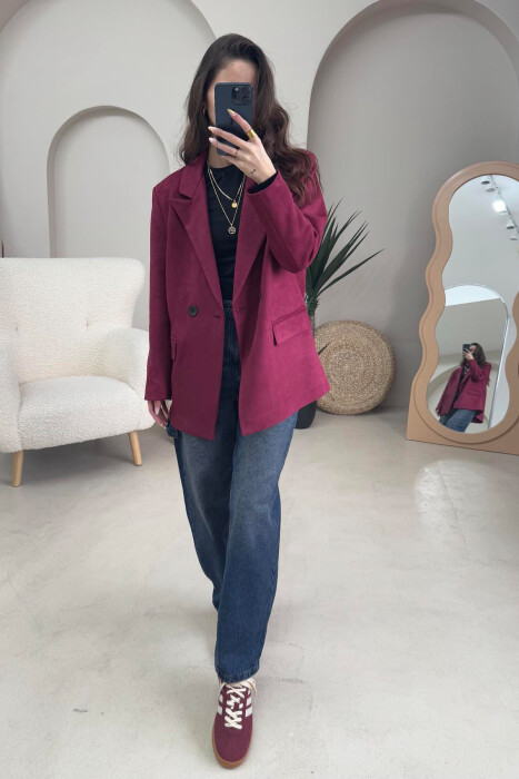 SIMPLE WOMEN JACKET IN BURGUNDY COLOR - 4