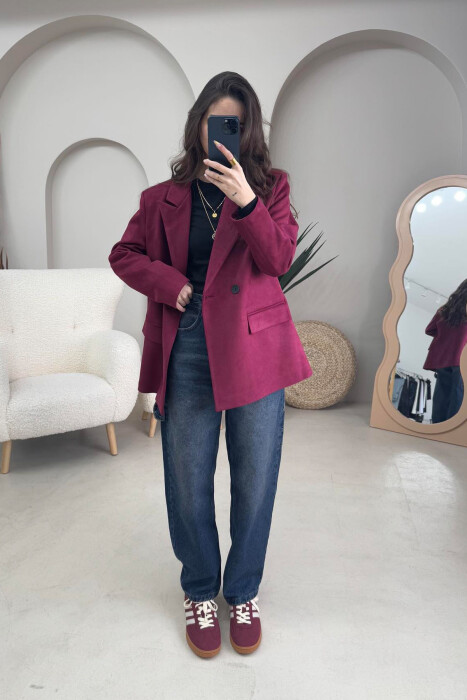 SIMPLE WOMEN JACKET IN BURGUNDY COLOR - 5