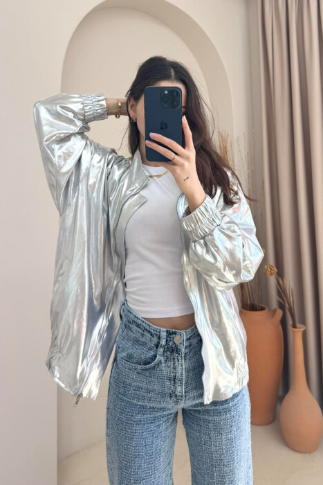 SIMPLE WOMAN JACKET IN SILVER COLOR - 1