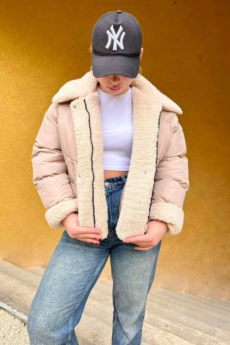 SIMPLE WOMEN PUFFER JACKET IN BEIGE COLOR 