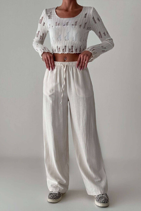 SIMPLE WOMEN TROUSERS IN CREAM COLOR - 2