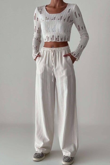 SIMPLE WOMEN TROUSERS IN CREAM COLOR - 3