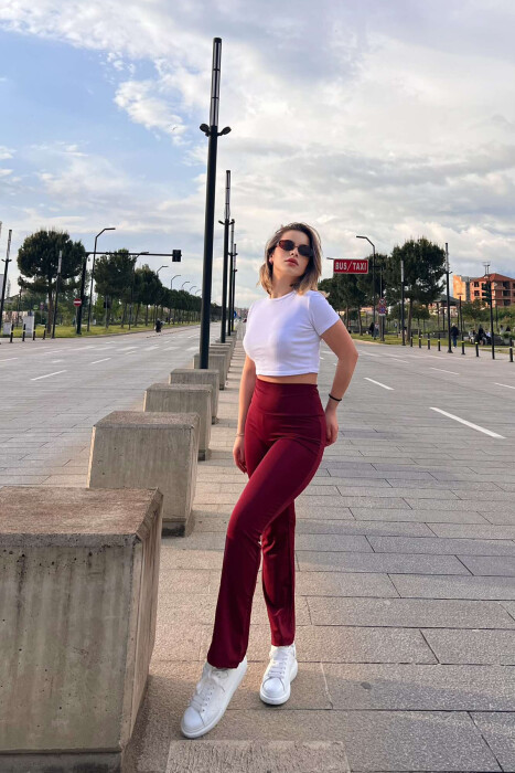 SIMPLE WOMAN LEGGINGS IN DARK BURGUNDY COLOR 