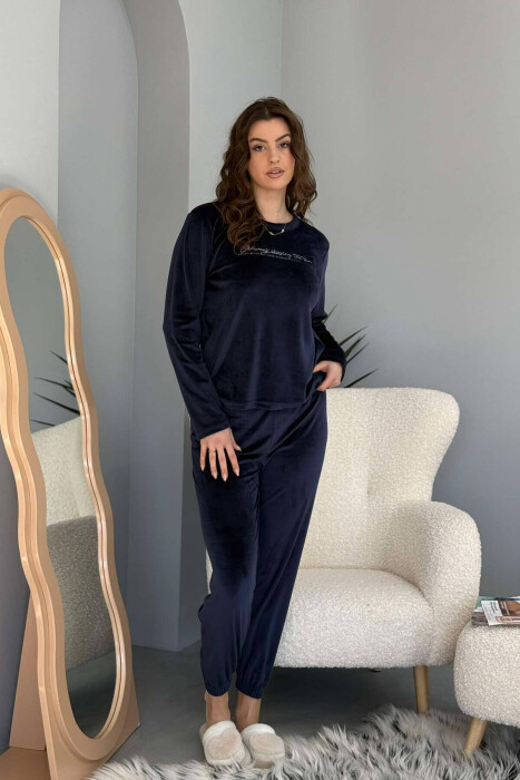 SIMPLE WRITTINGS WOMEN PYJAMAS DARK BLUE/BEE - KLAUDIO FASHION
