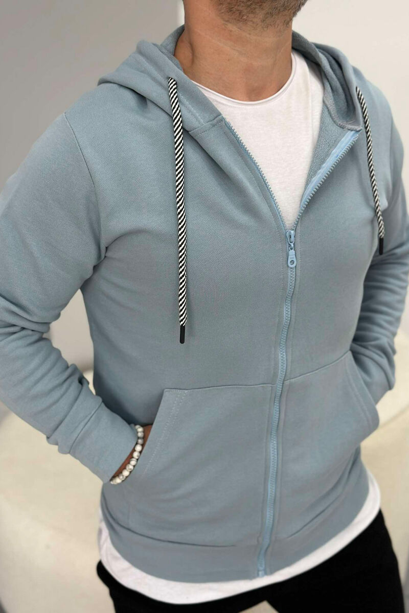 SIMPLE ZIPPER HOOD MEN JACKET LIGHTBLUE/BZ - 2