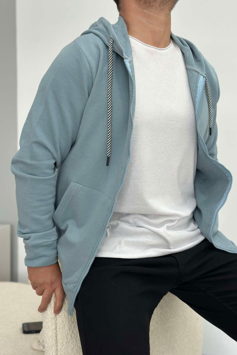 SIMPLE ZIPPER HOOD MEN JACKET LIGHTBLUE/BZ - 4