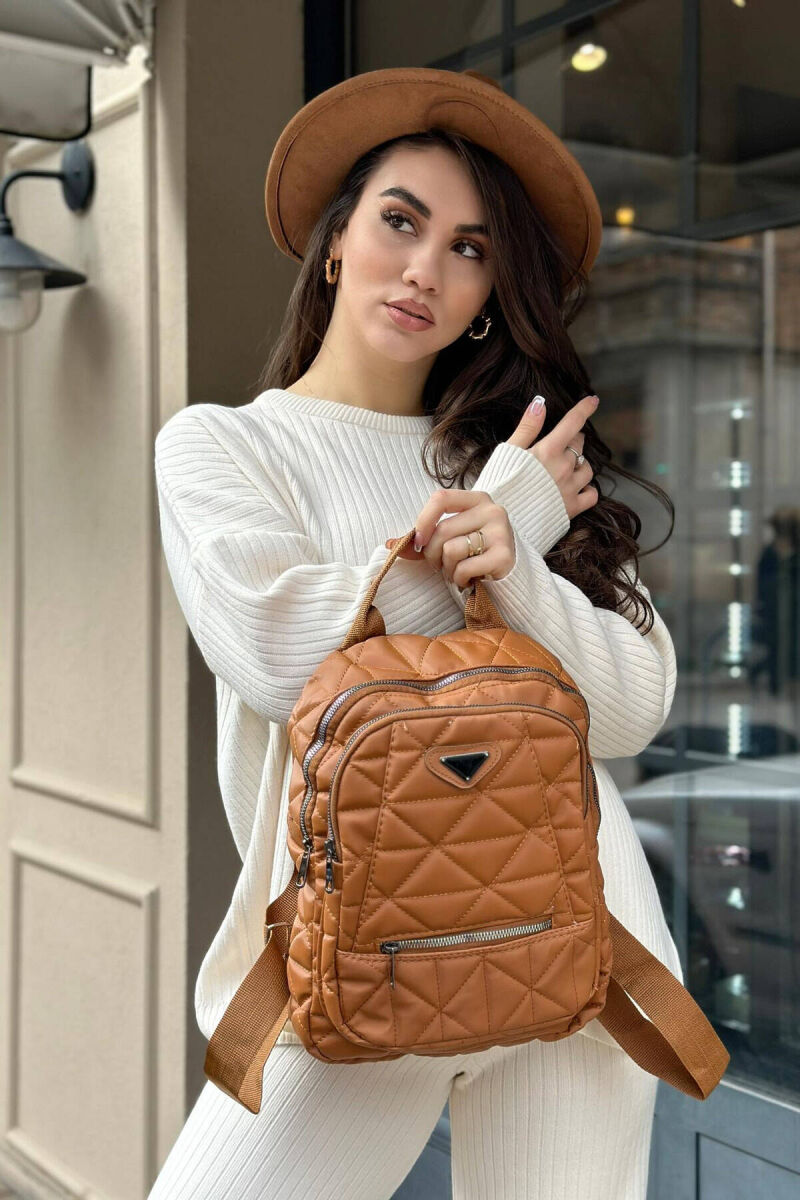 SIMPLE ZIPPER WOMAN BACKPACK BROWN/KAFE - 2