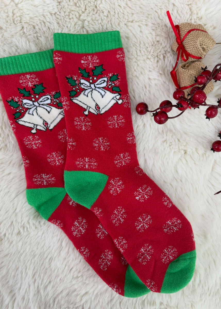 SINGLE CHRISTMAS WOMEN SOCKS RED+GREEN/KUQE+JESHILE - 2