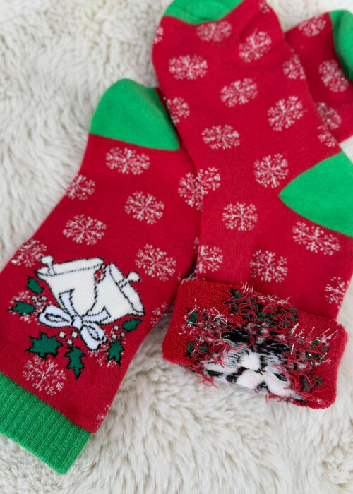 SINGLE CHRISTMAS WOMEN SOCKS RED+GREEN/KUQE+JESHILE - 4