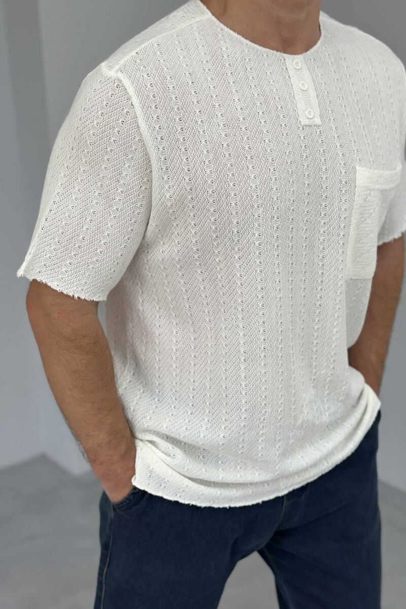 SINGLE POCKET BUTTONED MEN T-SHIRT CREAM/KREM - 2