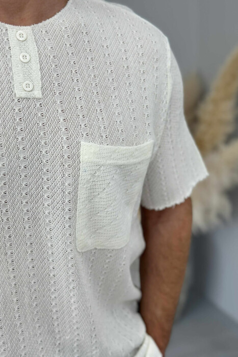 SINGLE POCKET BUTTONED MEN T-SHIRT CREAM/KREM - 3