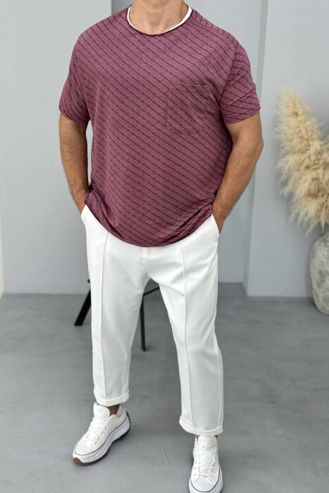 SINGLE POCKET DESIGNED MEN T-SHIRT BURGUNDY/VISHNJE - 1