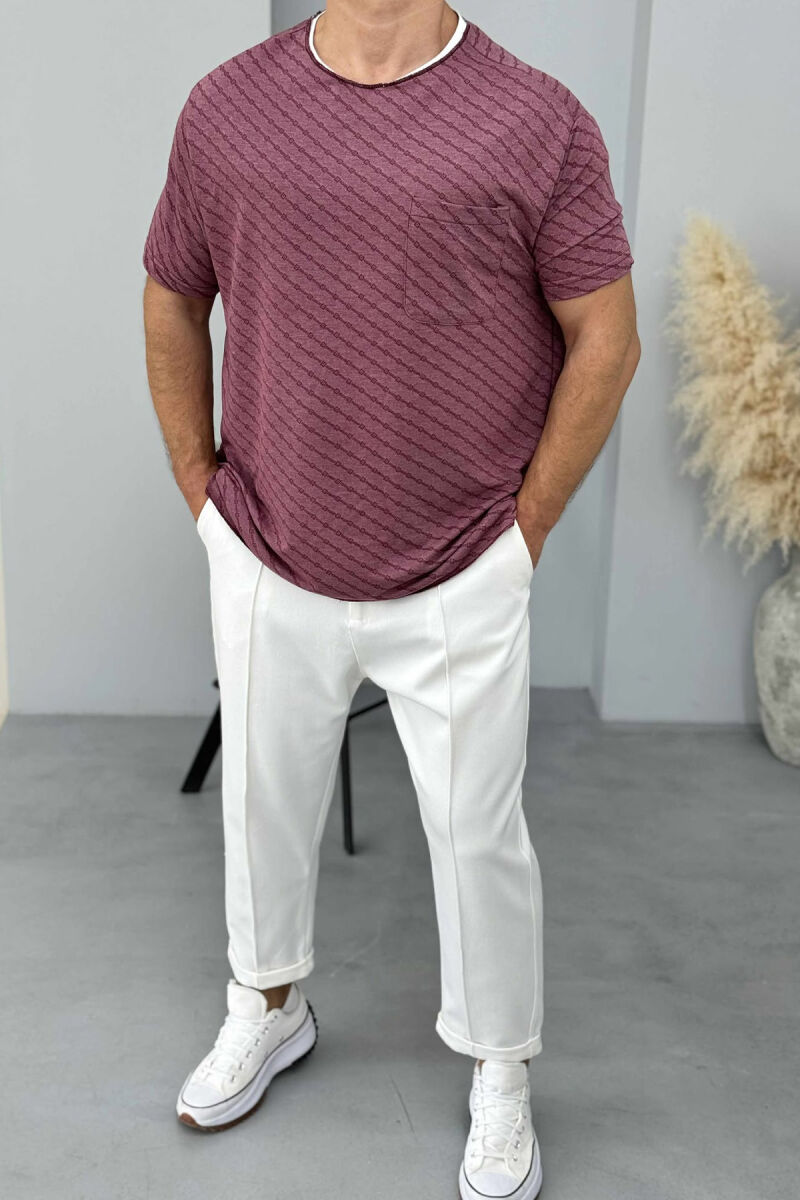 SINGLE POCKET DESIGNED MEN T-SHIRT BURGUNDY/VISHNJE - 1