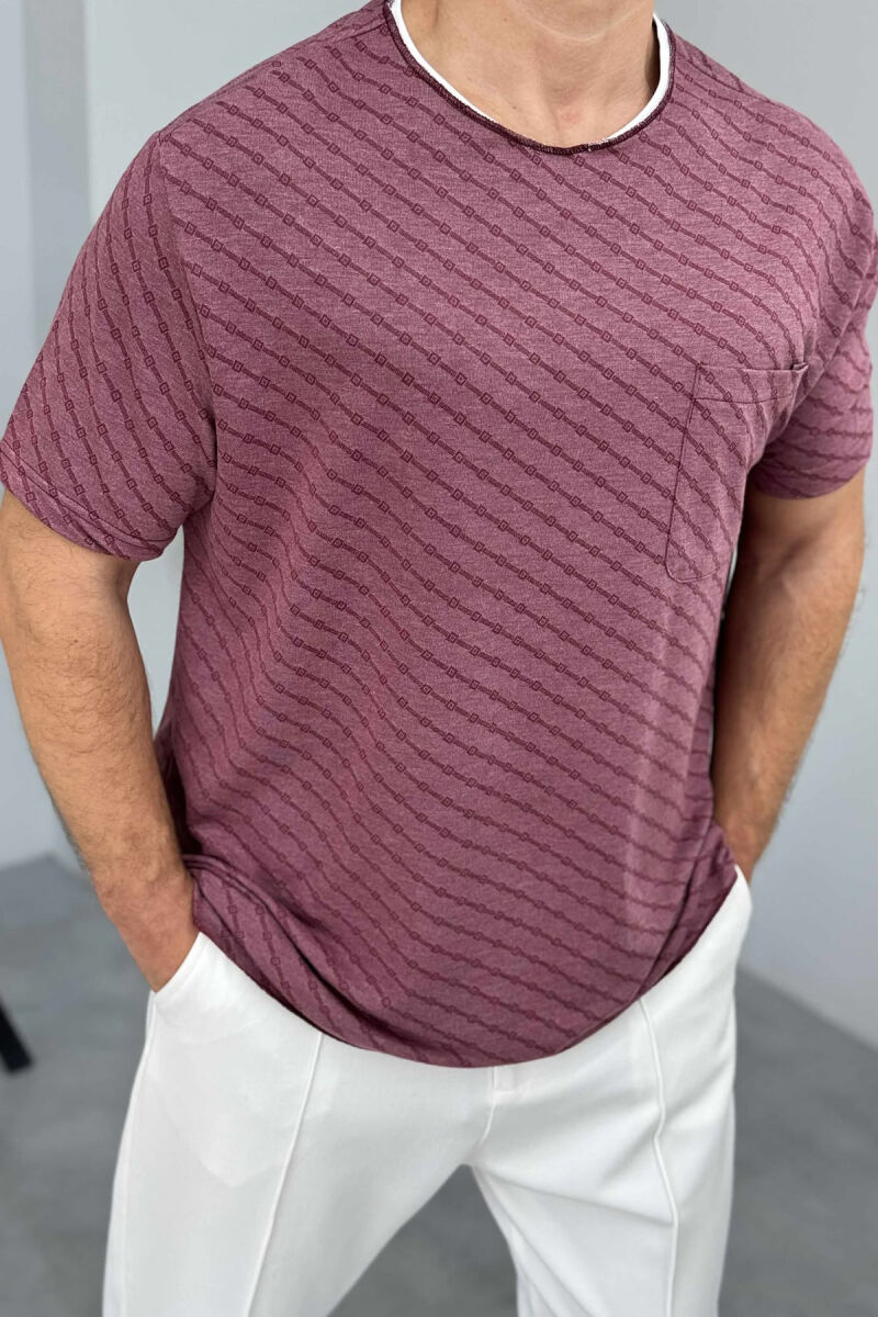 SINGLE POCKET DESIGNED MEN T-SHIRT BURGUNDY/VISHNJE - 2
