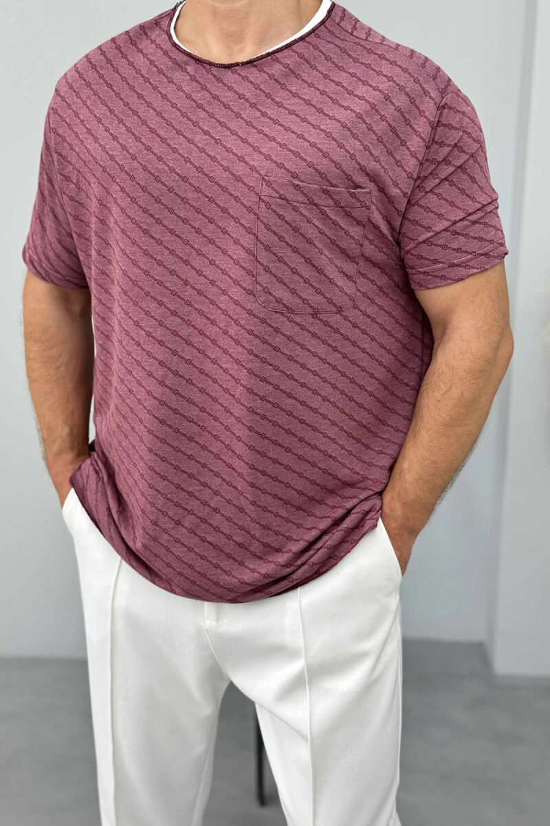 SINGLE POCKET DESIGNED MEN T-SHIRT BURGUNDY/VISHNJE - 3
