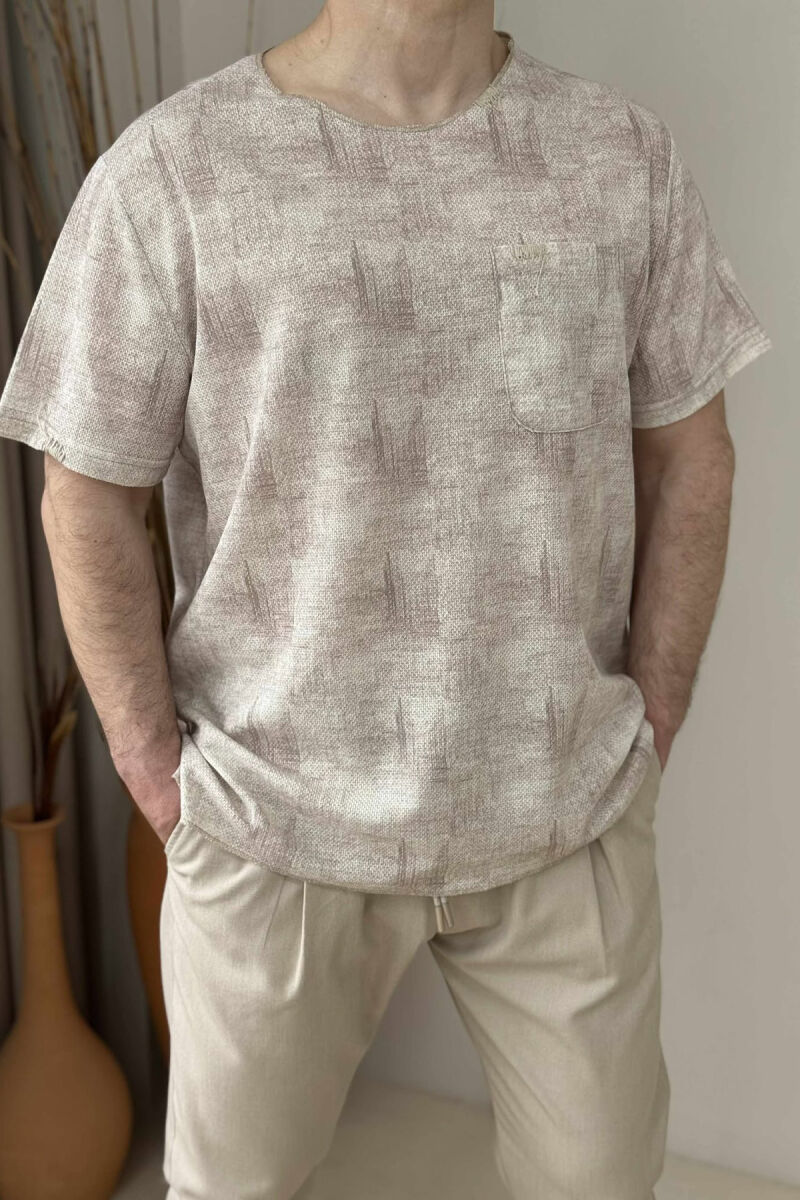 SINGLE POCKET DETAIL MEN T-SHIRT BEIGE/BEZHE - 1