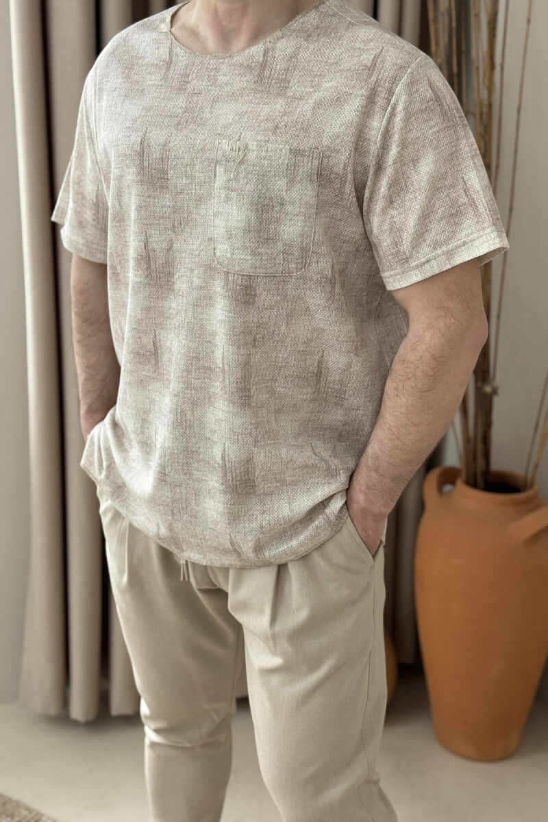 SINGLE POCKET DETAIL MEN T-SHIRT BEIGE/BEZHE - 4