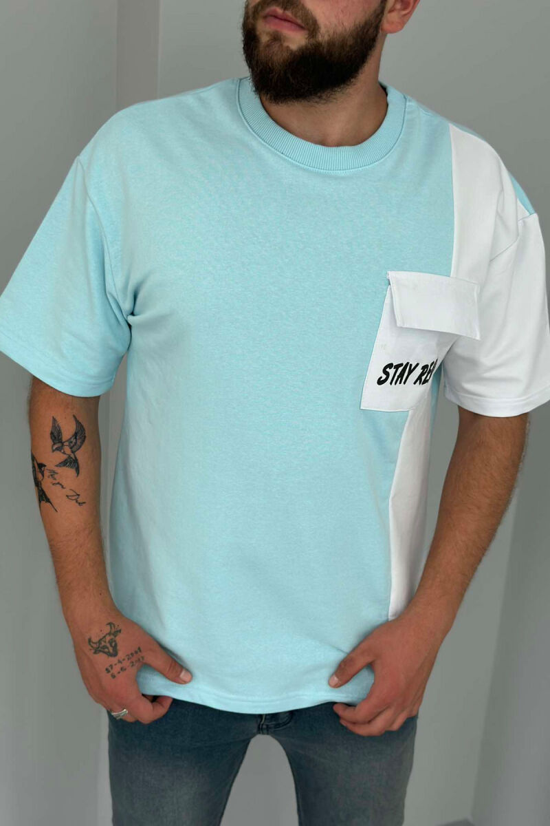 SINGLE POCKET DETAIL MEN T-SHIRT LIGHTBLUE/BZ - 1